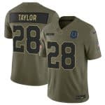 Indianapolis Colts #28 Jonathan Taylor Olive 2025 Salute to Service Limited Stitched Jersey