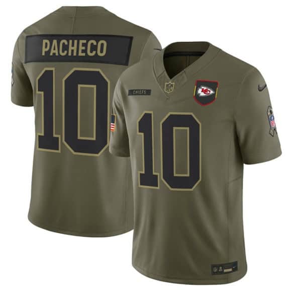 Kansas City Chiefs #10 Isiah Pacheco Olive 2025 Salute to Service Limited Stitched Jersey