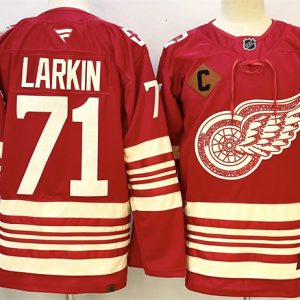 Detroit Red Wings #71 Dylan Larkin Red 2025-26 With C Patch Centennial Premium Stitched Jersey