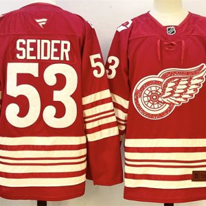 Detroit Red Wings #53 Moritz Seider Red 2025-26 Centennial Premium Stitched Jersey