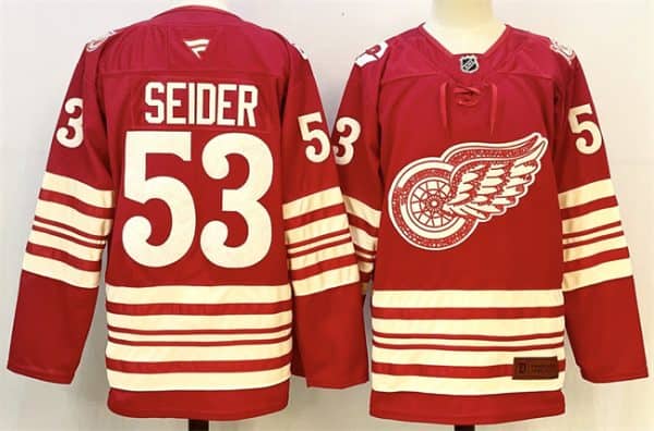 Detroit Red Wings #53 Moritz Seider Red 2025-26 Centennial Premium Stitched Jersey