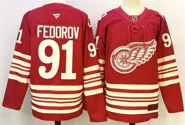 Detroit Red Wings #91 Sergei Fedorov Red 2025-26 Centennial Premium Stitched Jersey