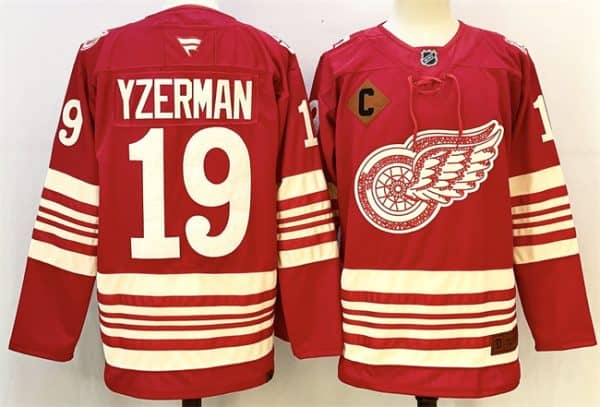 Detroit Red Wings #19 Steve Yzerman Red 2025-26 With C Patch Centennial Premium Stitched Jersey