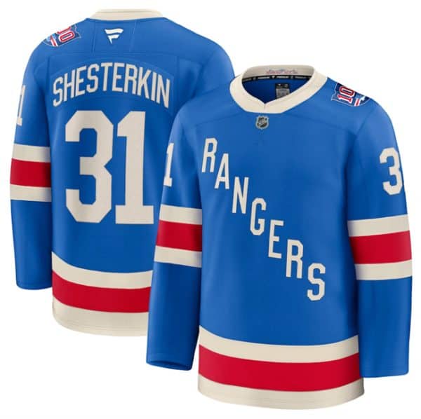 New York Rangers #31 Igor Shesterkin Blue Centennial Stitched Jersey