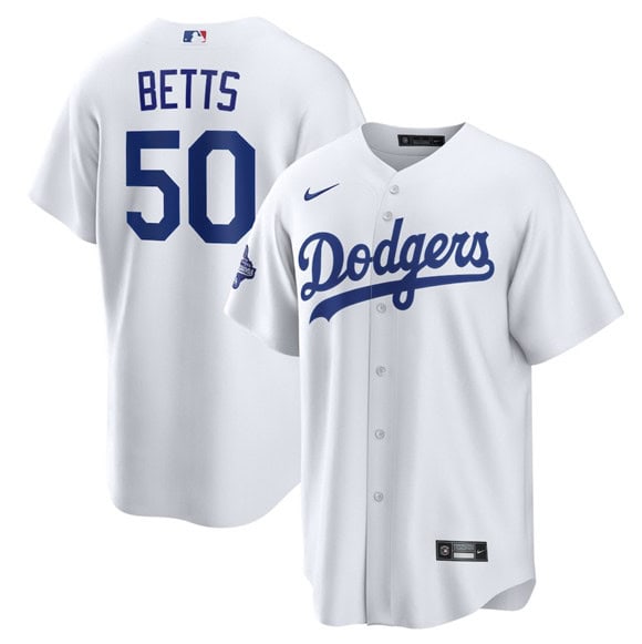Los Angeles Dodgers #50 Mookie Betts White 2025 World Series Champions Stitched Jersey