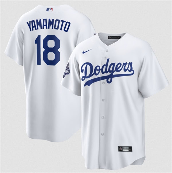 Los Angeles Dodgers #18 Yoshinobu Yamamoto White 2025 World Series Champions Stitched Jersey