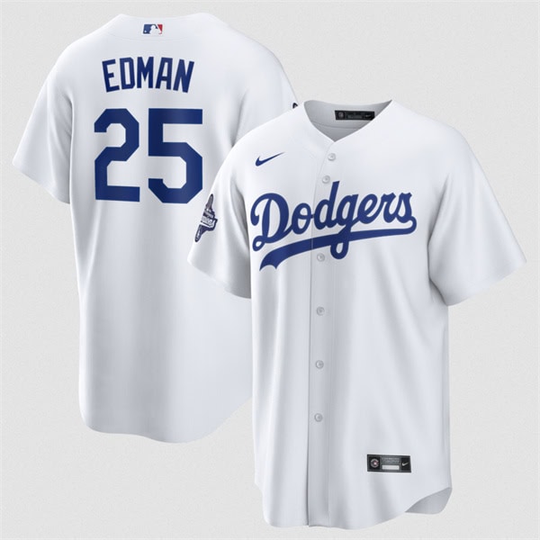 Los Angeles Dodgers #25 Tommy Edman White 2025 World Series Champions Home Cool Base Stitched Jersey