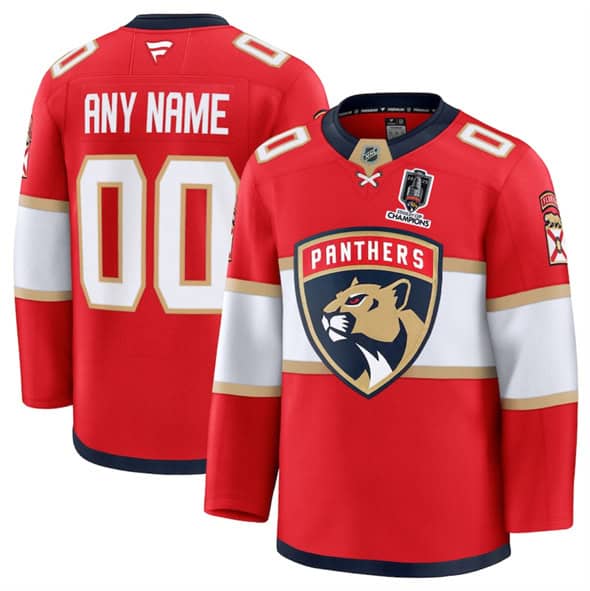 Florida Panthers Custom Red Home 2025 Stanley Cup Champions Patch Stitched Jersey