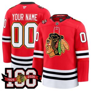 Chicago Blackhawks Custom Red 2025 Home 100th Anniversary Stitched Jersey