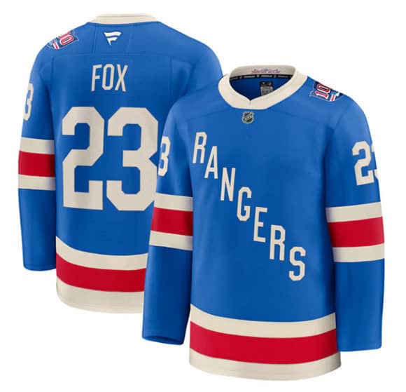 New York Rangers #23 Adam Fox Blue Centennial Stitched Jersey