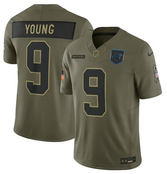 Carolina Panthers #9 Bryce Young Olive 2025 Salute to Service Limited Stitched Jersey