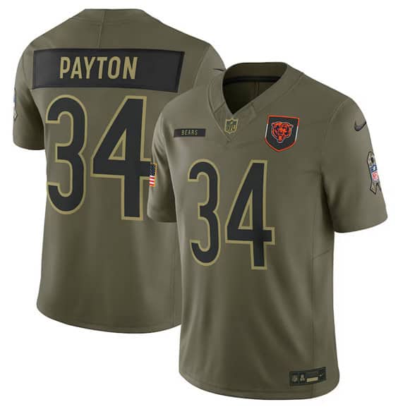 Chicago Bears #34 Walter Payton Olive 2025 Salute to Service Limited Stitched Jersey