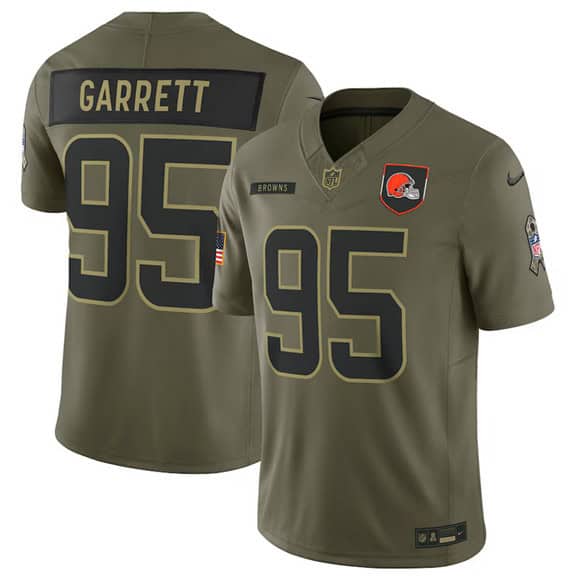Cleveland Browns #95 Myles Garrett Olive 2025 Salute to Service Limited Stitched Jersey