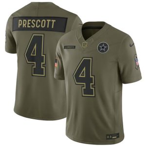 Dallas Cowboys #4 Dak Prescott Olive 2025 Salute to Service Limited Stitched Jersey