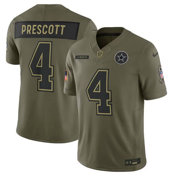 Dallas Cowboys #4 Dak Prescott Olive 2025 Salute to Service Limited Stitched Jersey