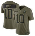 Green Bay Packers #10 Jordan Love Olive 2025 Salute to Service Limited Stitched Jersey