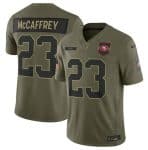San Francisco 49ers #23 Christian McCaffrey Olive 2025 Salute to Service Limited Stitched Jersey