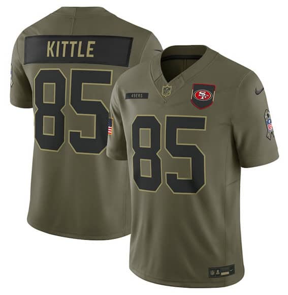 San Francisco 49ers #85 George Kittle Olive 2025 Salute to Service Limited Stitched Jersey