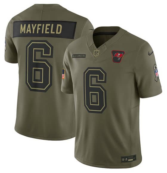 Tampa Bay Buccaneers #6 Baker Mayfield Olive 2025 Salute to Service Limited Stitched Jersey