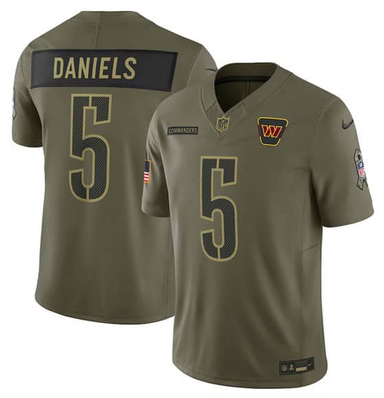 Washington Commanders #5 Jayden Daniels Olive 2025 Salute to Service Limited Stitched Jersey