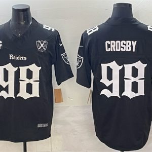 Las Vegas Raiders #98 Maxx Crosby Black F.U.S.E. Gothic Sin City Shadows Edition With 65th Anniversary 3-Star C Patch Vapor Untouchable Limited Stitched Jersey