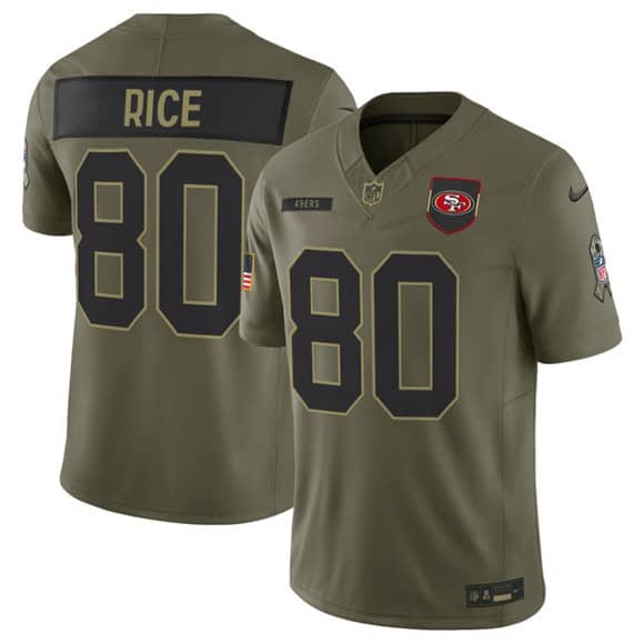 San Francisco 49ers #80 Jerry Rice Olive 2025 Salute to Service Limited Stitched Jersey