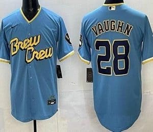Milwaukee Brewers #28 Andrew Vaughn Powder Blue 2022 City Connect Cool Base Jersey