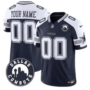 Dallas Cowboys Custom White Navy Alternate 2025 F.U.S.E Dallas City Patch Vapor Untouchable Limited Stitched Game Jersey