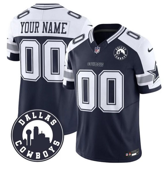 Dallas Cowboys Custom White Navy Alternate 2025 F.U.S.E Dallas City Patch Vapor Untouchable Limited Stitched Game Jersey