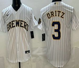 Milwaukee Brewers #3 Joey Ortiz White Cool Base Jersey