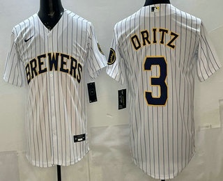 Milwaukee Brewers #3 Joey Ortiz White Cool Base Jersey