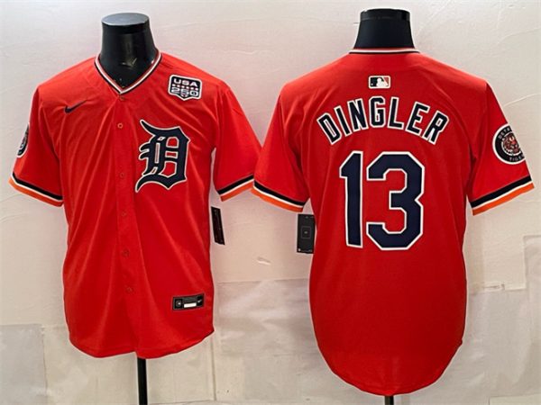 Detroit Tigers #13 Dillon Dingler Orange 2026 Alternate USA 250' Patch Vapor Premier Limited Stitched Jersey