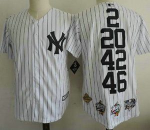 New York Yankees 2 20 42 46 White Home Cool Base Cooperstown Collection Commemorative Jersey with 5 World Series Champions Patches