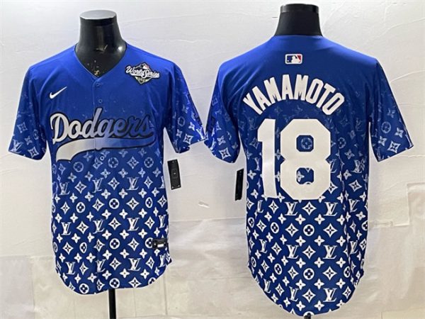 Los Angeles Dodgers #18 Yoshinobu Yamamoto Blue 2025 World Series Patch Limited Stitched Jersey
