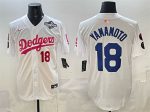 Los Angeles Dodgers #18 Yoshinobu Yamamoto White Pink 2025 World Series Vin Kobe Patch Limited Stitched Jersey