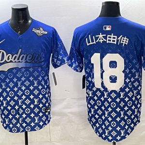 Los Angeles Dodgers #18 ɽ±¾ÓÉÉì Blue 2025 World Series Patch Limited Stitched Jersey