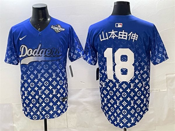 Los Angeles Dodgers #18 ɽ±¾ÓÉÉì Blue 2025 World Series Patch Limited Stitched Jersey