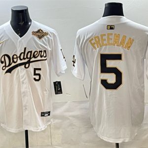 Los Angeles Dodgers #5 Freddie Freeman White Gold 2025 World Series Limited Stitched Jersey
