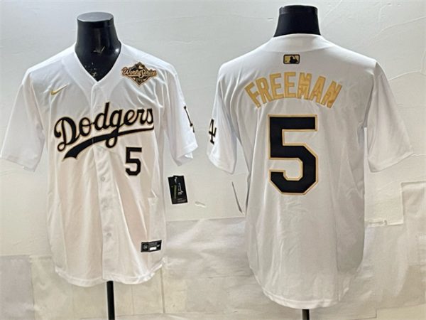 Los Angeles Dodgers #5 Freddie Freeman White Gold 2025 World Series Limited Stitched Jersey