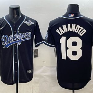 Los Angeles Dodgers #18 Yoshinobu Yamamoto Black 2025 World Series Cool Base Stitched Jersey