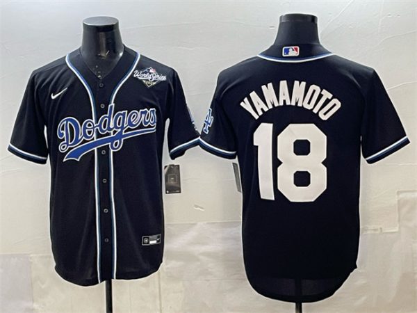Los Angeles Dodgers #18 Yoshinobu Yamamoto Black 2025 World Series Cool Base Stitched Jersey