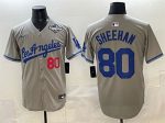 Los Angeles Dodgers #80 Emmet Sheehan Grey 2025 World Series Patch Limited Stitched Jersey