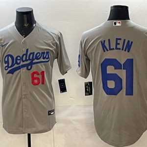 Los Angeles Dodgers #61 Will Klein Gray 2025 World Series Champions Patch Cool Base Limited Stitched Jersey