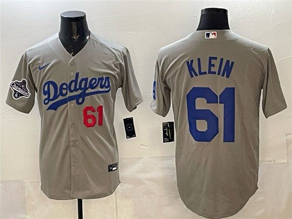 Los Angeles Dodgers #61 Will Klein Gray 2025 World Series Champions Patch Cool Base Limited Stitched Jersey