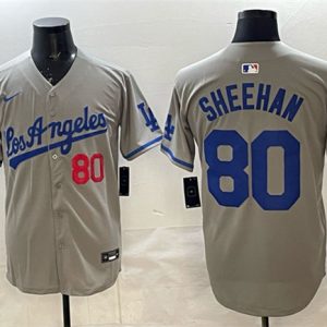 Los Angeles Dodgers #80 Emmet Sheehan Gray 2025 World Series Champions Patch Limited Stitched Jersey
