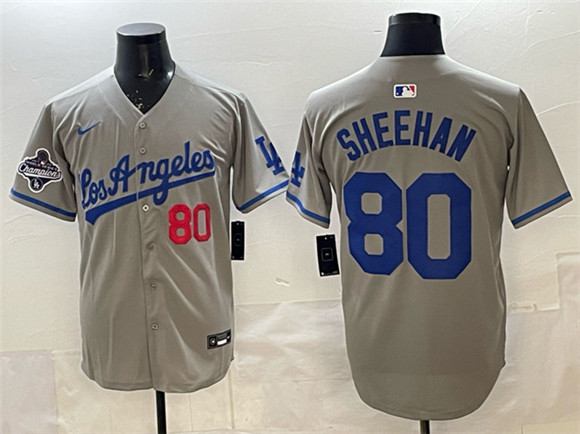 Los Angeles Dodgers #80 Emmet Sheehan Gray 2025 World Series Champions Patch Limited Stitched Jersey