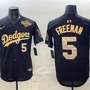 Los Angeles Dodgers #5 Freddie Freeman Black Gold 2025 World Series Limited Stitched Jersey