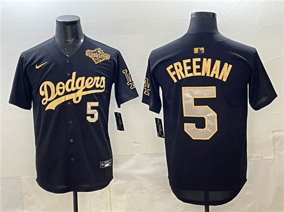 Los Angeles Dodgers #5 Freddie Freeman Black Gold 2025 World Series Limited Stitched Jersey
