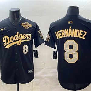 Los Angeles Dodgers #8 Enrique Hern¨¢ndez Black Gold 2025 World Series Limited Stitched Jersey