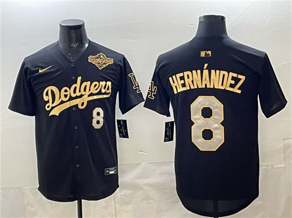 Los Angeles Dodgers #8 Enrique Hern¨¢ndez Black Gold 2025 World Series Limited Stitched Jersey